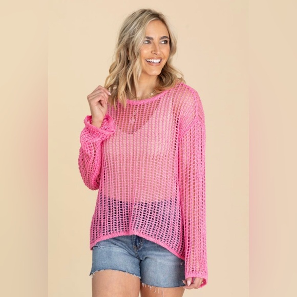 ADORA Sweaters - Pink Crochet Sweater